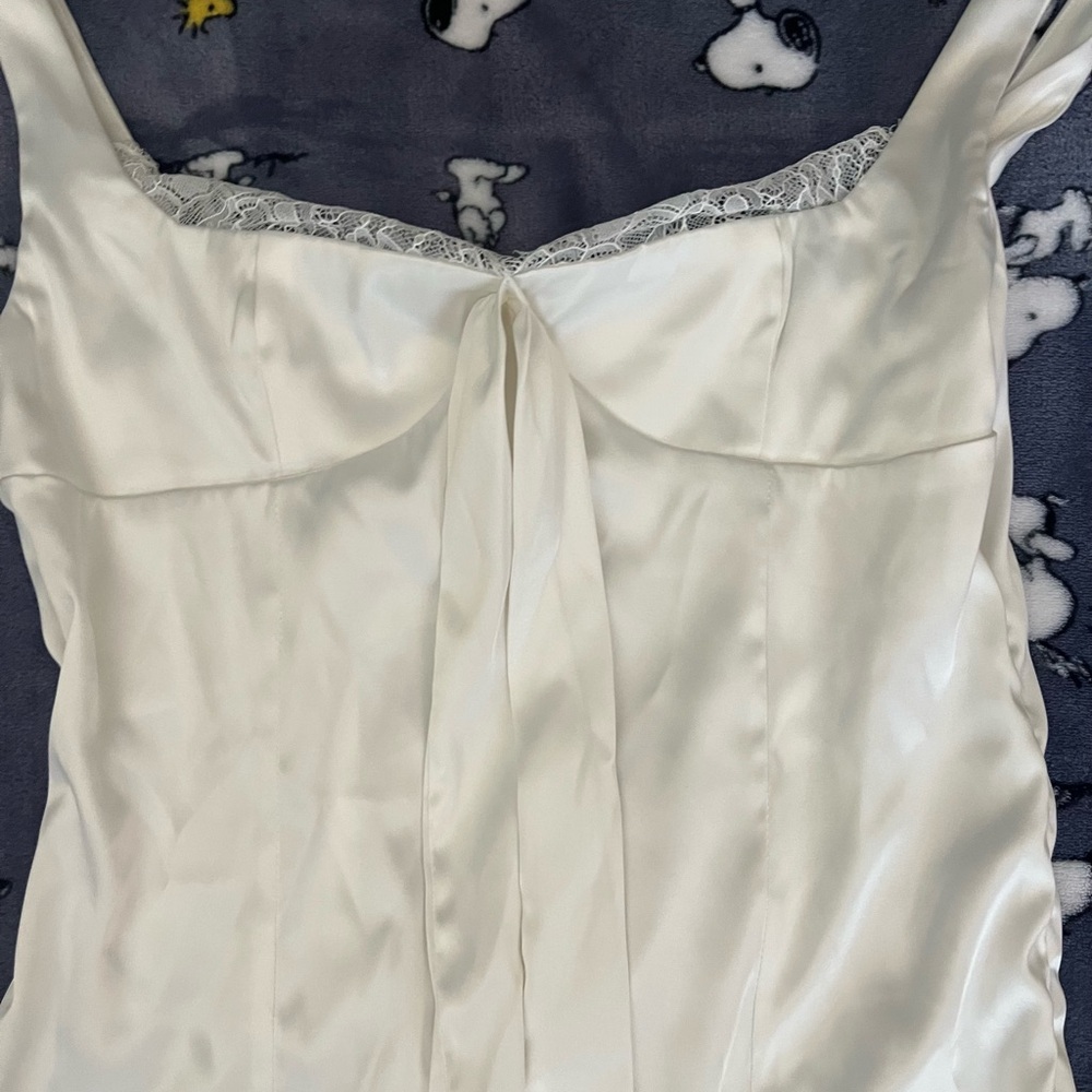 Missguided Ivory Satin Mini Dress with Lace Trim